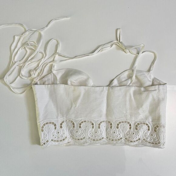 SIMKHAI Sherri Scarf Embroidered Linen‎ Top in White - Picture 3 of 7